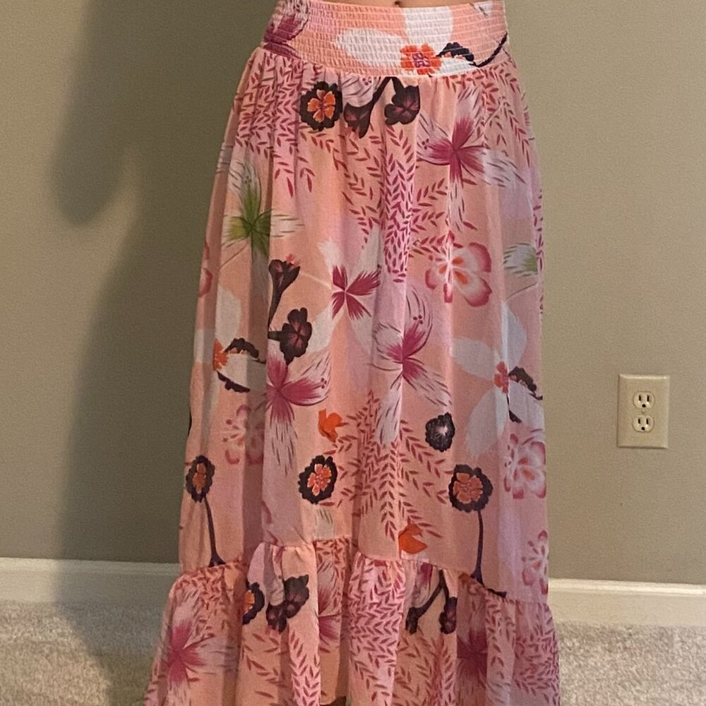 Floral Pink Tiered Maxi Skirt